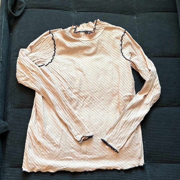 Zara Tops - Zara Beige Ribbed Long Sleeve Top with Dark Edging